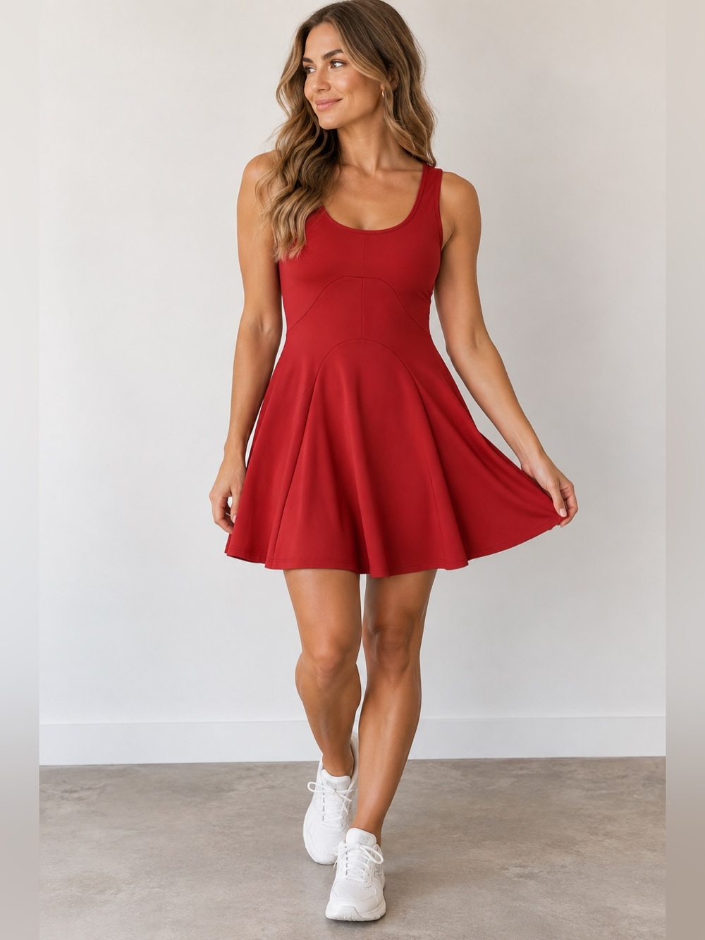ZYIA Active Red Fit & Flare Athletic Dress with Built-In Shorts Size L